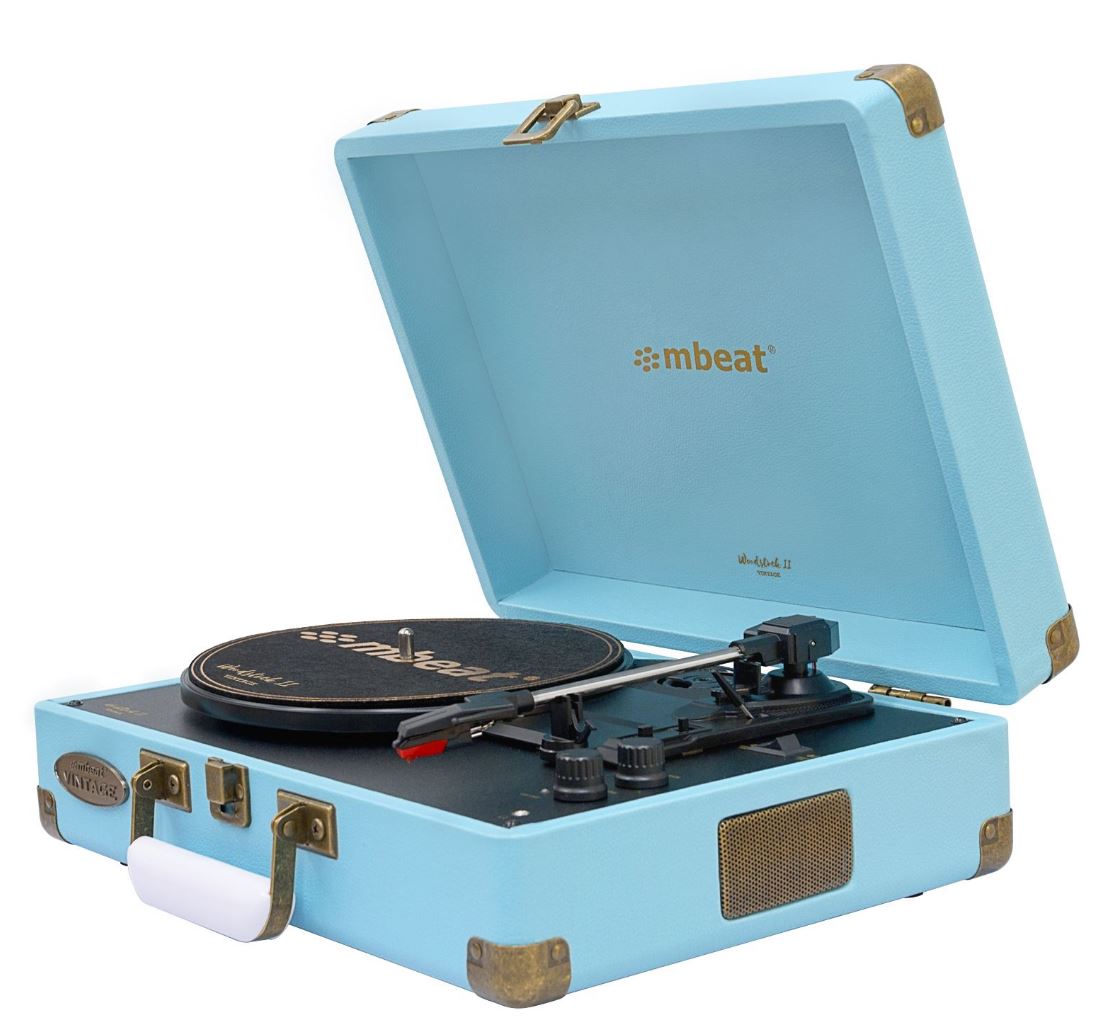 V177-L-SPMB-TR96BLU-SPMB-TR96BLU__68478-00 MBEAT Woodstock 2 Sky Blue Retro Turntable Player with BT Receiver & Transmitter - Image 1