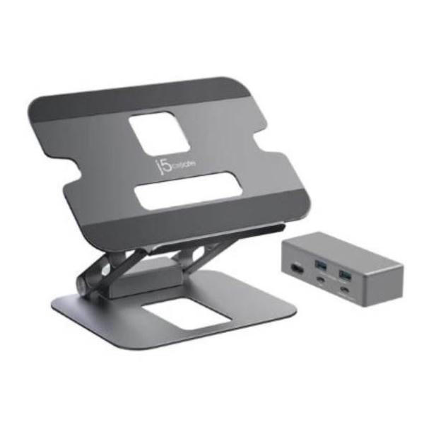 V177-MA-15A-JTS327-71048-00 J5create JTS327 Multi-Angle single 4K HDMI Docking Laptop Stand with USB-C Pass Through (USB-C Dock w/ 4K HDMI, 2 x USB-A, USB-C Host, USB-C 100W PD) - Image 1