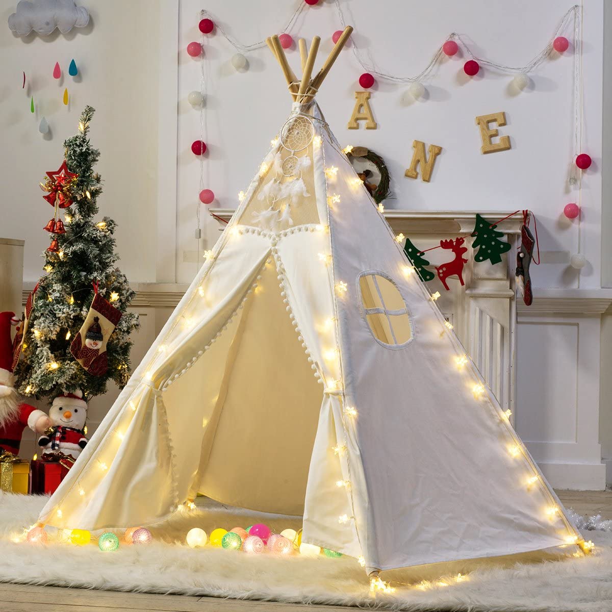 V178-12762_12762_1_BRHM2C5Tt 5 Poles Giant Kids Teepee Tent (Natural Canvas) - Image 1