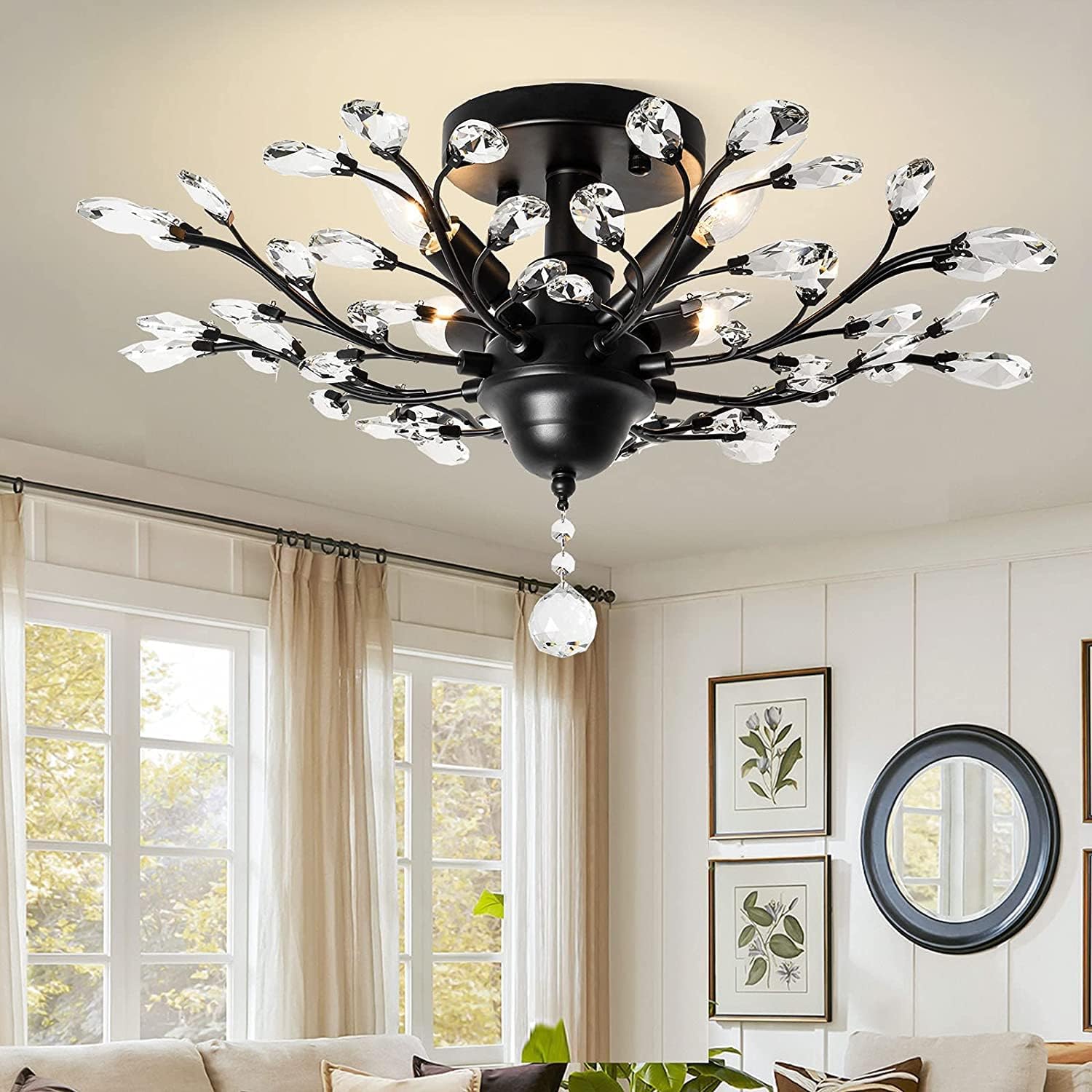 V178-23721-139764-00 Crystal Chandelier LED Ceiling Light , 4 lights, Black - Image 1