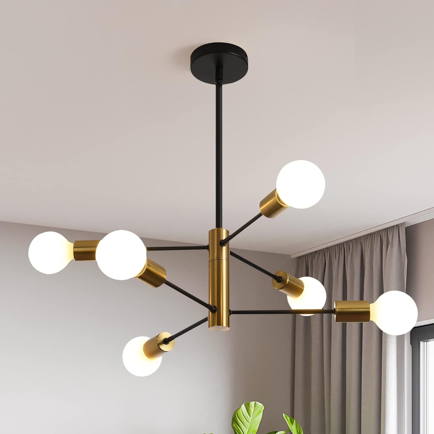 V178-33071-139736-00 Sputnik Chandelier Modern Industrial, 6-Light , Black & Gold - Image 1