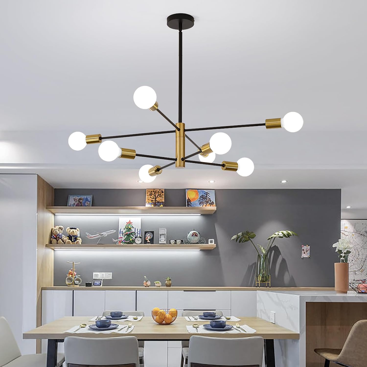 V178-33531-139716-00 Sputnik Chandelier Modern Industrial, 8-Light , Black & Gold - Image 1