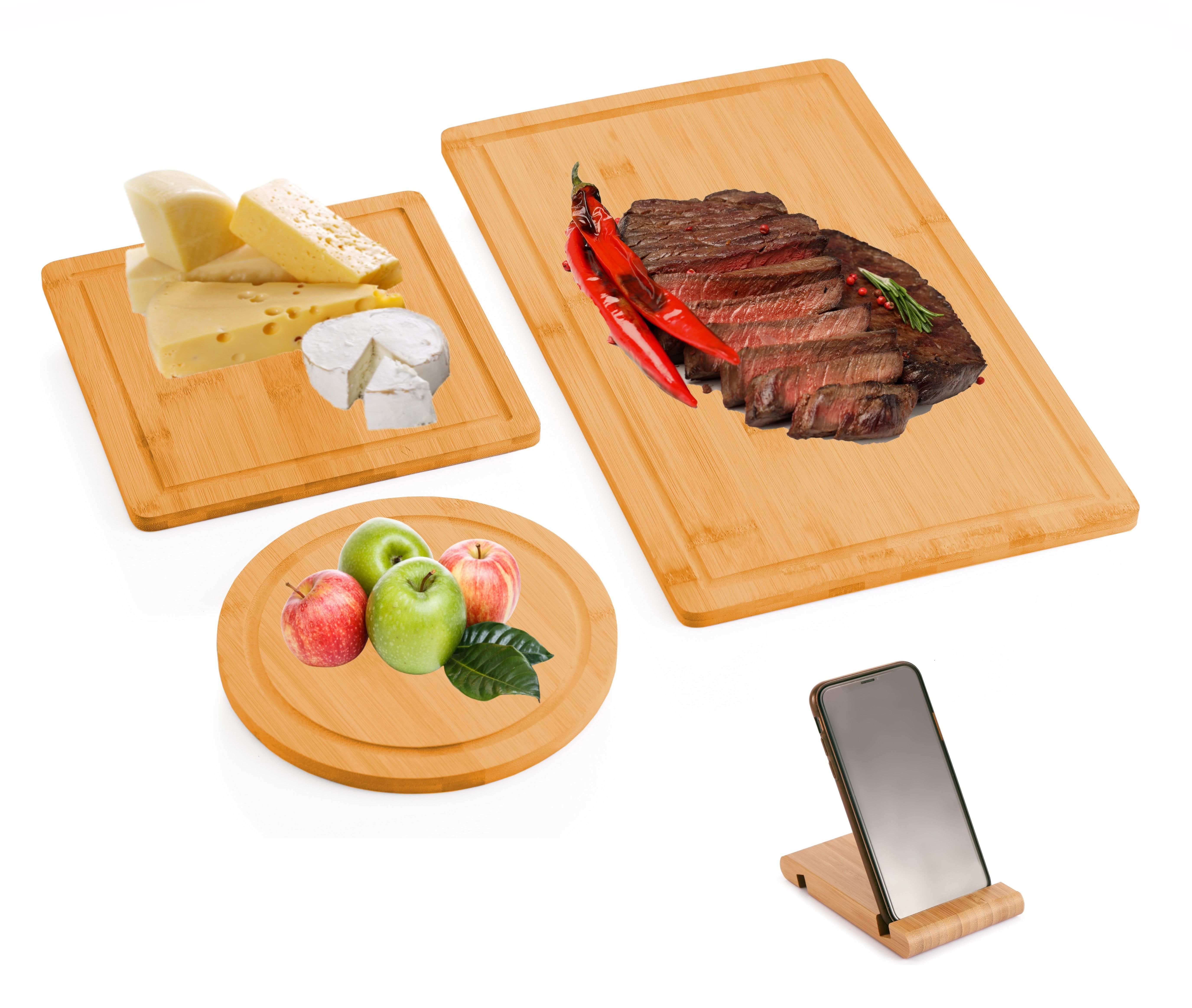 V178-36019-36019_1_IGlEEHgBd-00 3 Pieces Bamboo Cutting Board with Juice Groove and Mobile Holder included for Home Kitchen - Image 1