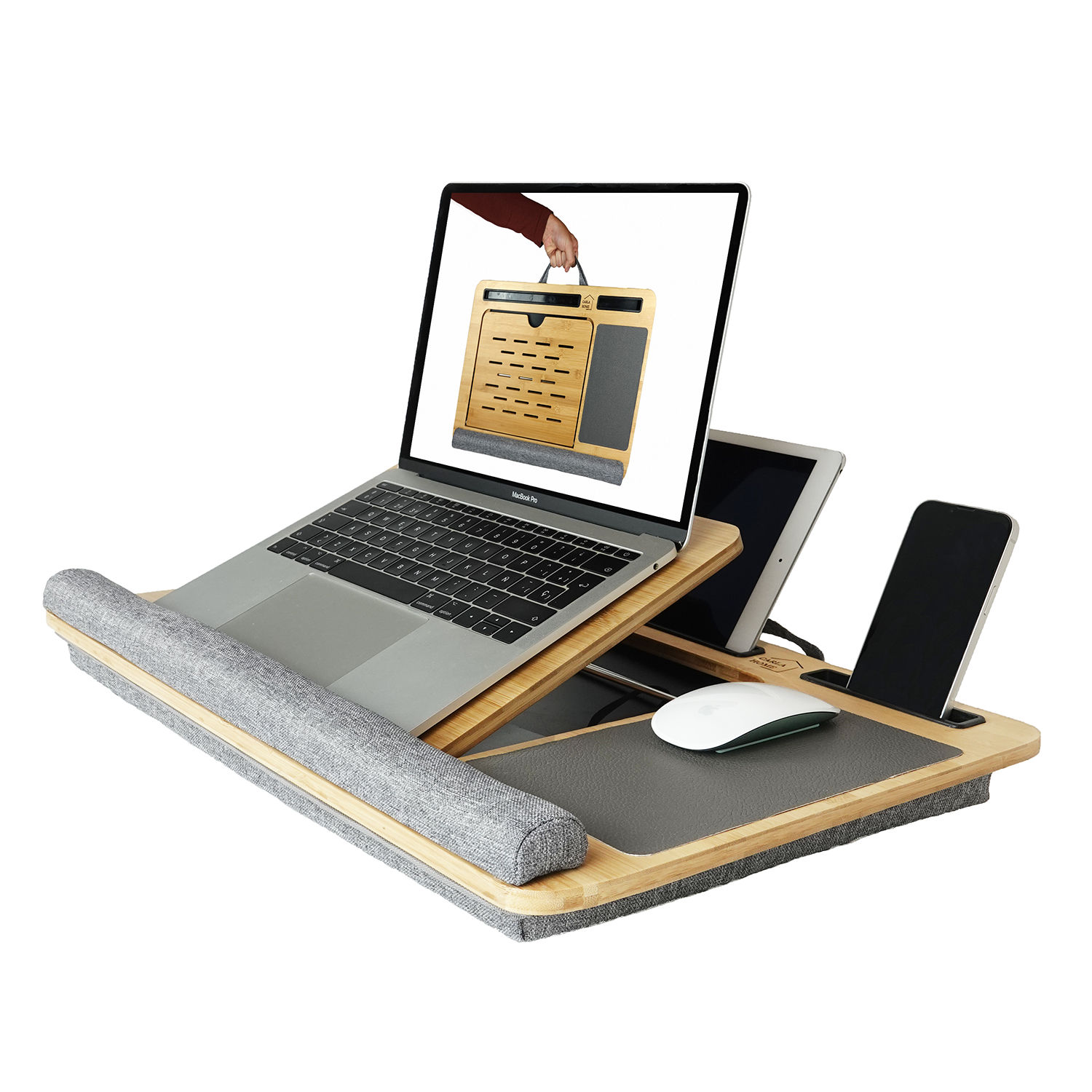 V178-36066-189730-00 CARLA HOME Bamboo Laptop Lap Desk with Cushion and Angle Adjustable for Office and Home - Image 1