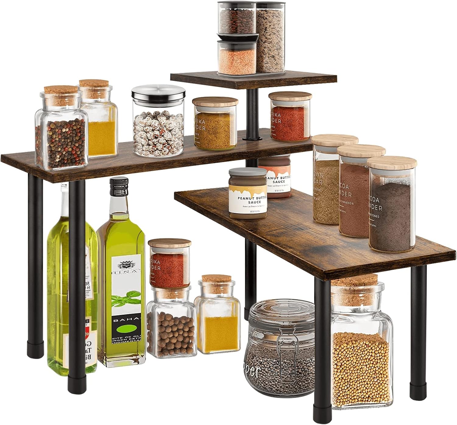 V178-36117-216254-00 3-Tier Wooden Corner Shelf Kitchen Spice Rack Organiser Home Storage & Organisation - Image 1