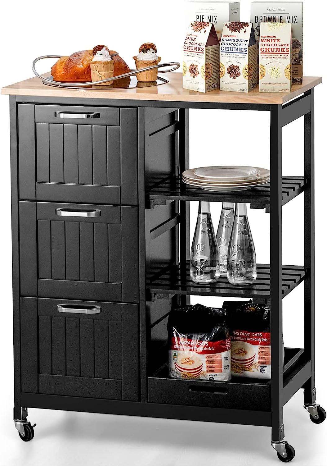 V178-68284-98692-00 Kitchen Island Cart with Storage, Drawers, Shelves - Image 1