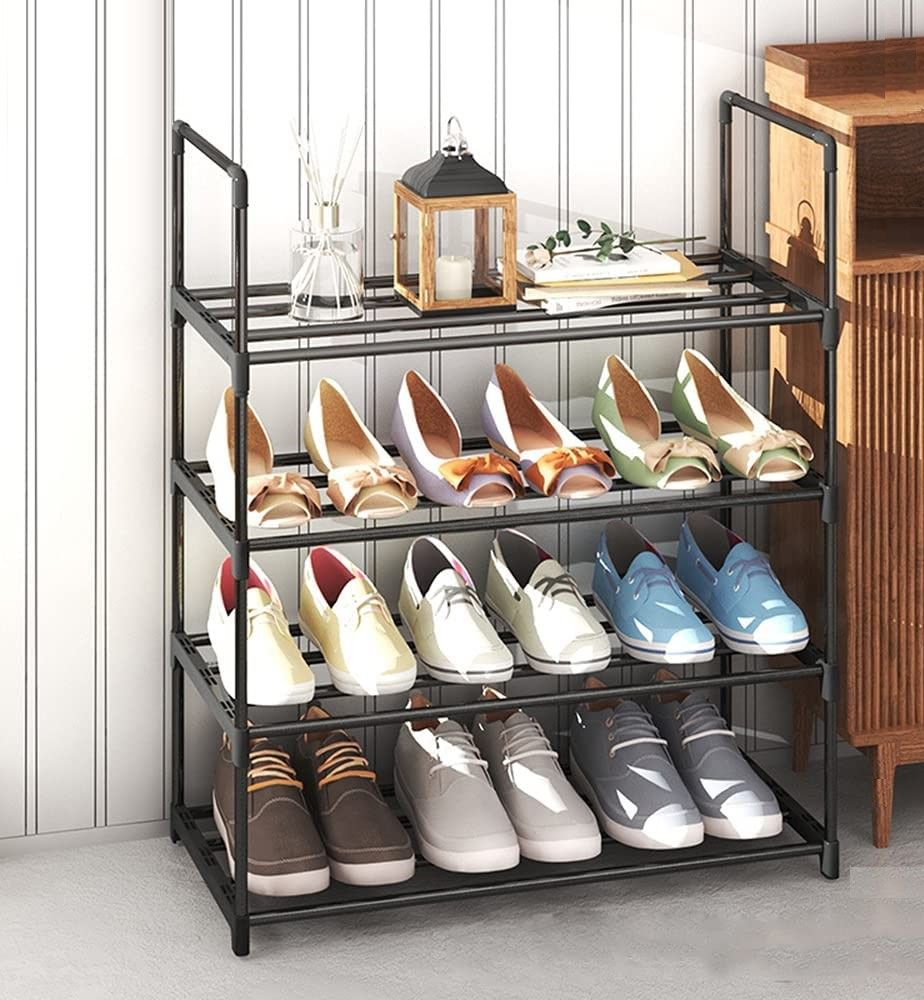 V178-84004-202504301100-00 4-Tier Stainless Steel Shoe Rack Storage Organizer to Hold up to 15 Pairs of Shoes (55cm, Black) - Image 1