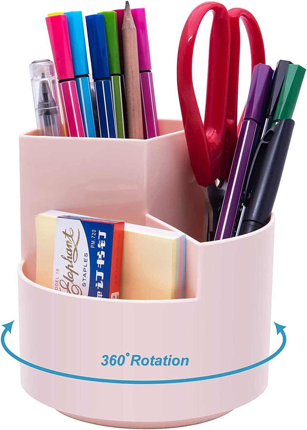 V178-85156-85156_1_60cKiLIz7-00 360 degree rotating multi-functional pen holder with 3 separate layer for office desk organiser (Pink) - Image 1