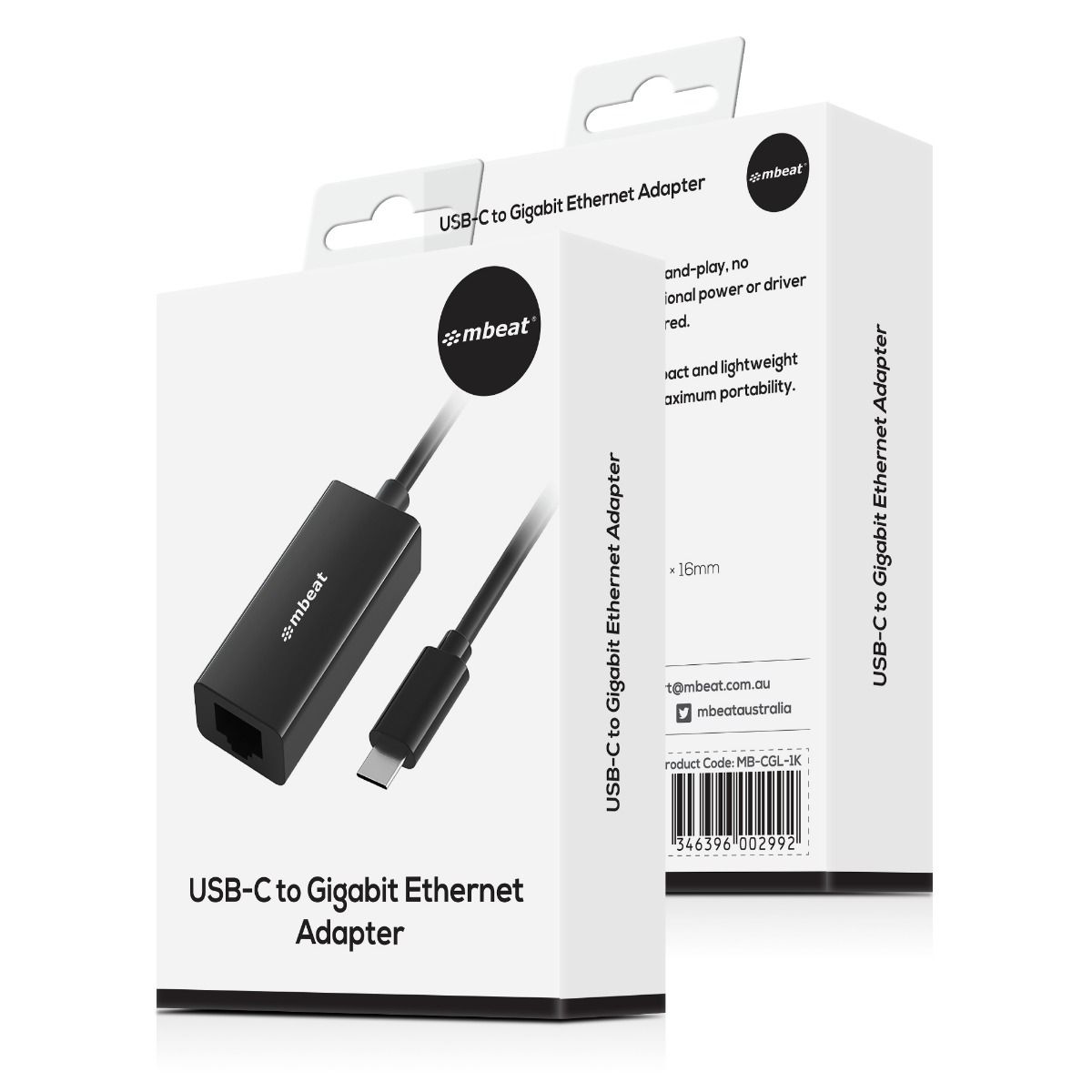V186-MB-CGL-1K-27380-00 mbeat USB-C Gigabit LAN Ethernet Adapter - Black - Image 1