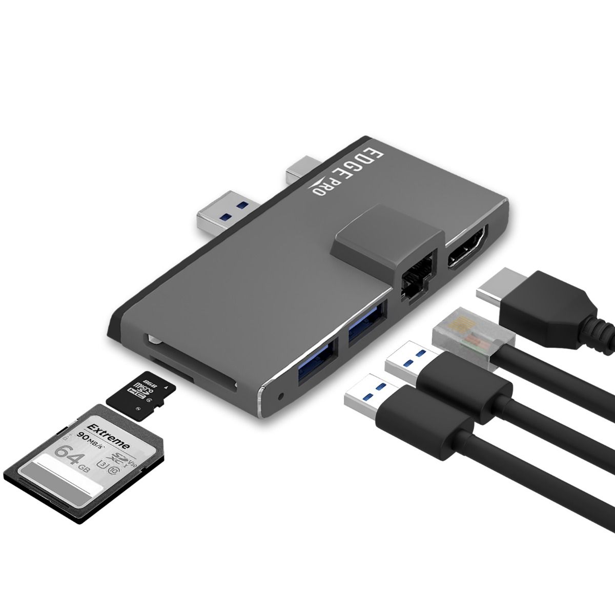 V186-MB-EGE-P68GRY_mb-ege-p68gry_1_1 mbeat Edge Pro Multifunction USB- C Hub with LAN for Microsoft Surface Pro Gen 5/6 - Image 1