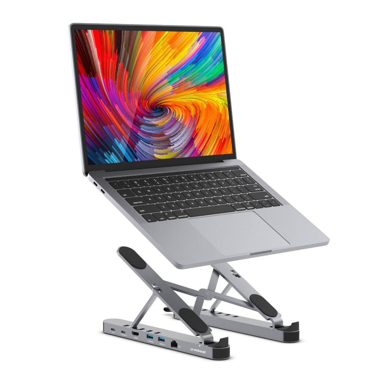V186-MB-STD-P5GRY-89054-00 mbeat Stage P5 Portable Laptop Stand with USB-C Docking Station - Space Grey - Image 1