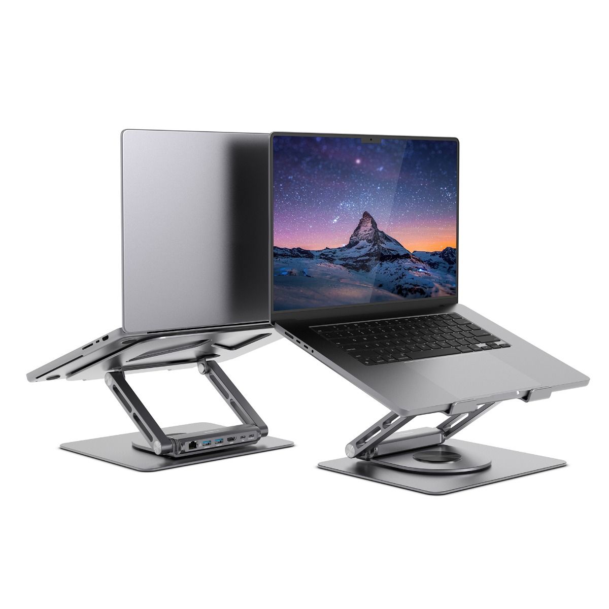 V186-MB-STD-S12GRY-89052-00 mbeat Stage S12 Rotating Laptop Stand with USB-C Docking Station - Space Grey - Image 1