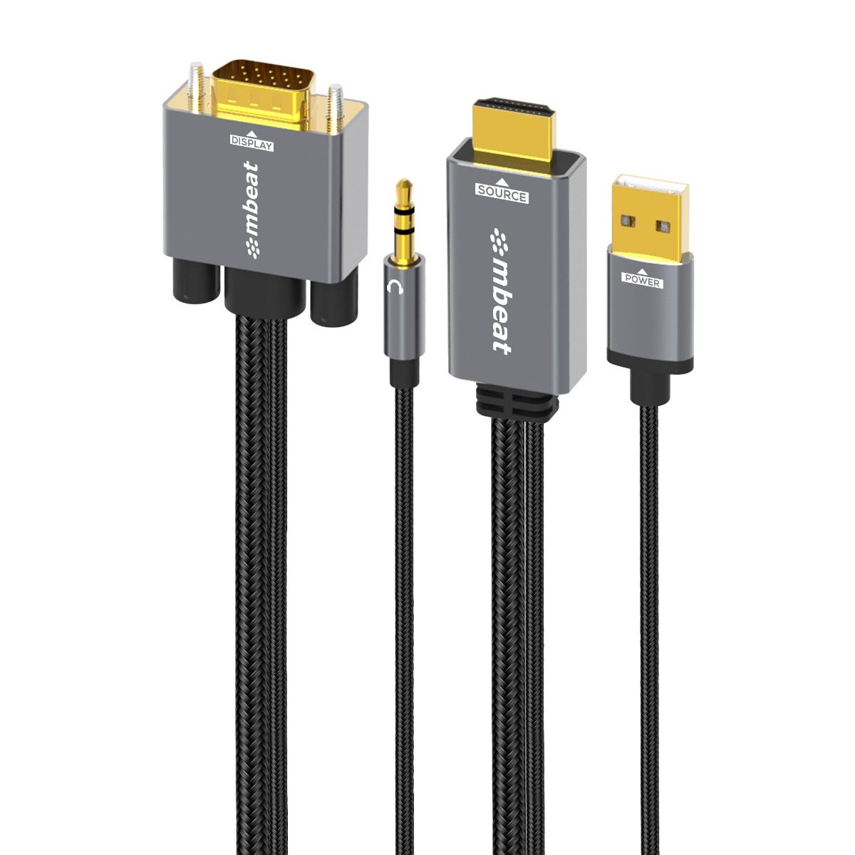 V186-MB-XCB-HDVGAUX18-141180-00 mbeat Tough Link 1.8m HDMI to VGA Cable with USB Power & 3.5mm Audio - Image 1