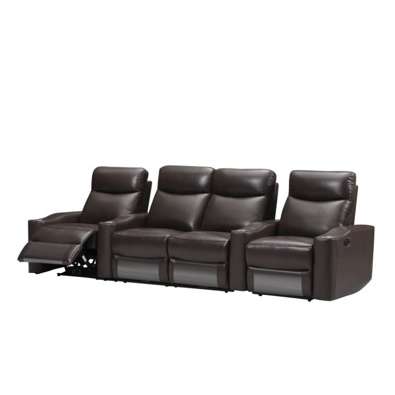 V195-CHICAGOBROWN-202502241525-00 Chicago 4 Seat Home Theatre Genuine Leather Lounge with all Electric Recliners & 4 Cup Holders Brown - Image 1