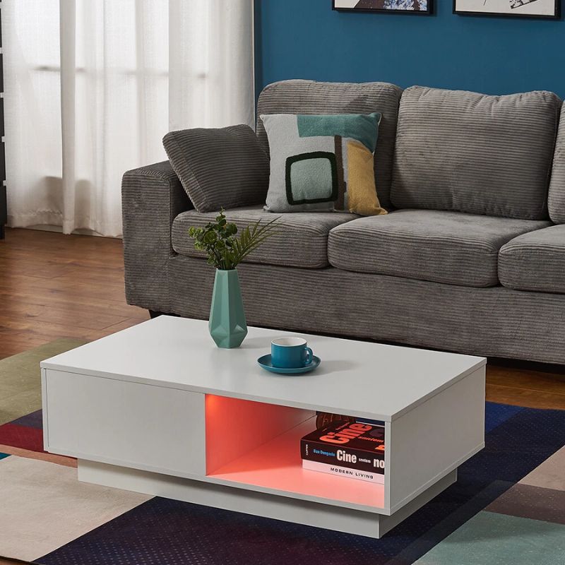 V195-CT950-LED-202505261653-00 LED High Gloss Top White Coffee Table With Single Drawer - Image 1