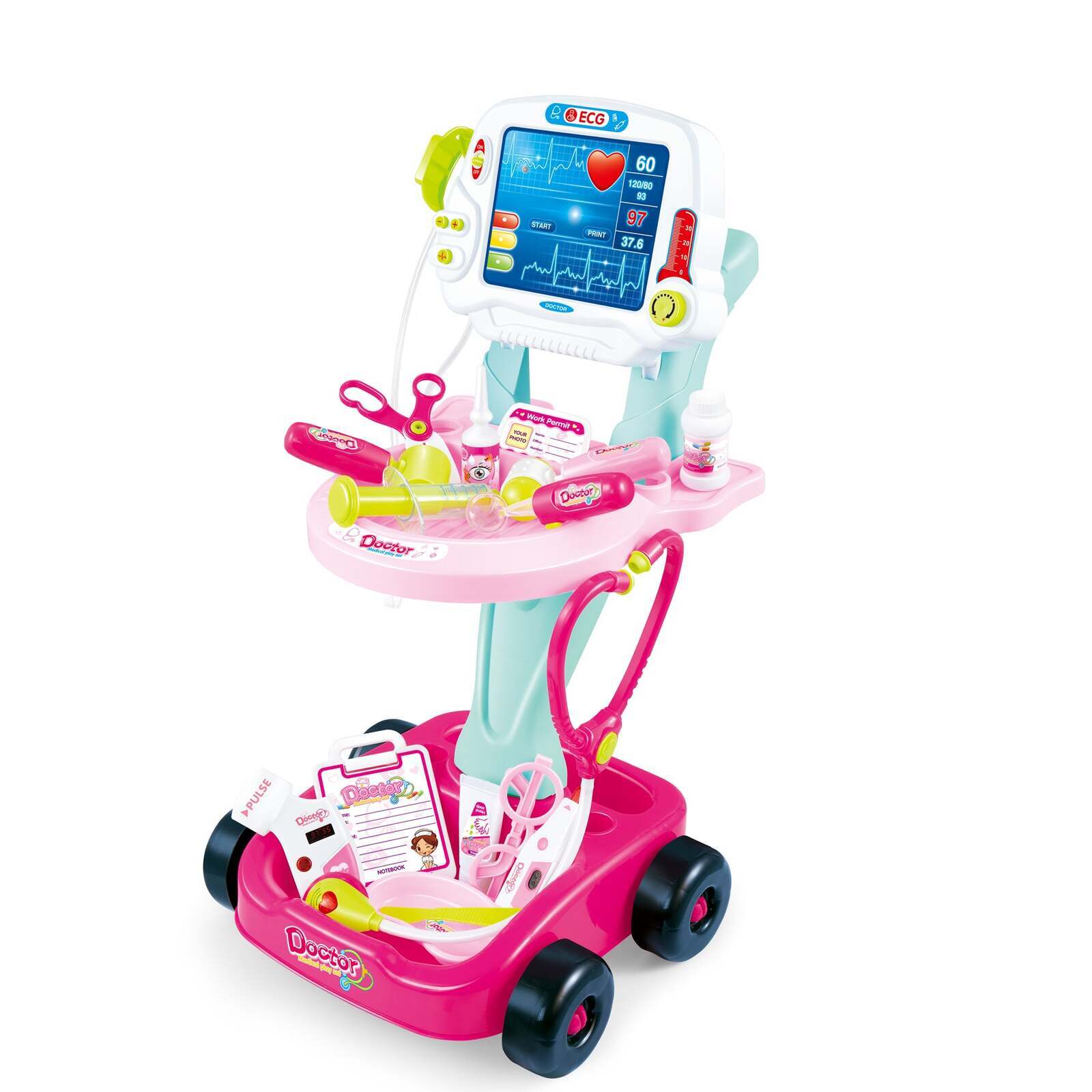 V196-660-45-37951-00 Kids Children's Doctors Medical Cart & ECG Machine for Toddler Play - Image 1