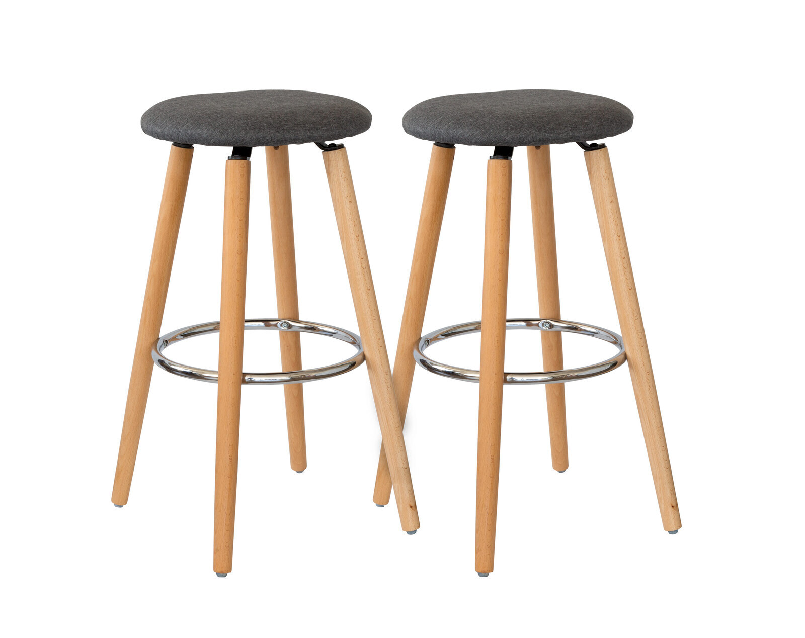 V196-BS1246G-206505-00 2 Cotton/Steel Modern Padded Barstools (Grey/Wood) - Image 1