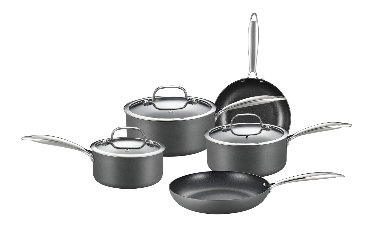 V196-KS080-175019-00 8-Piece Cookware Set with Non-stick Coating and Glass Lids - Image 1