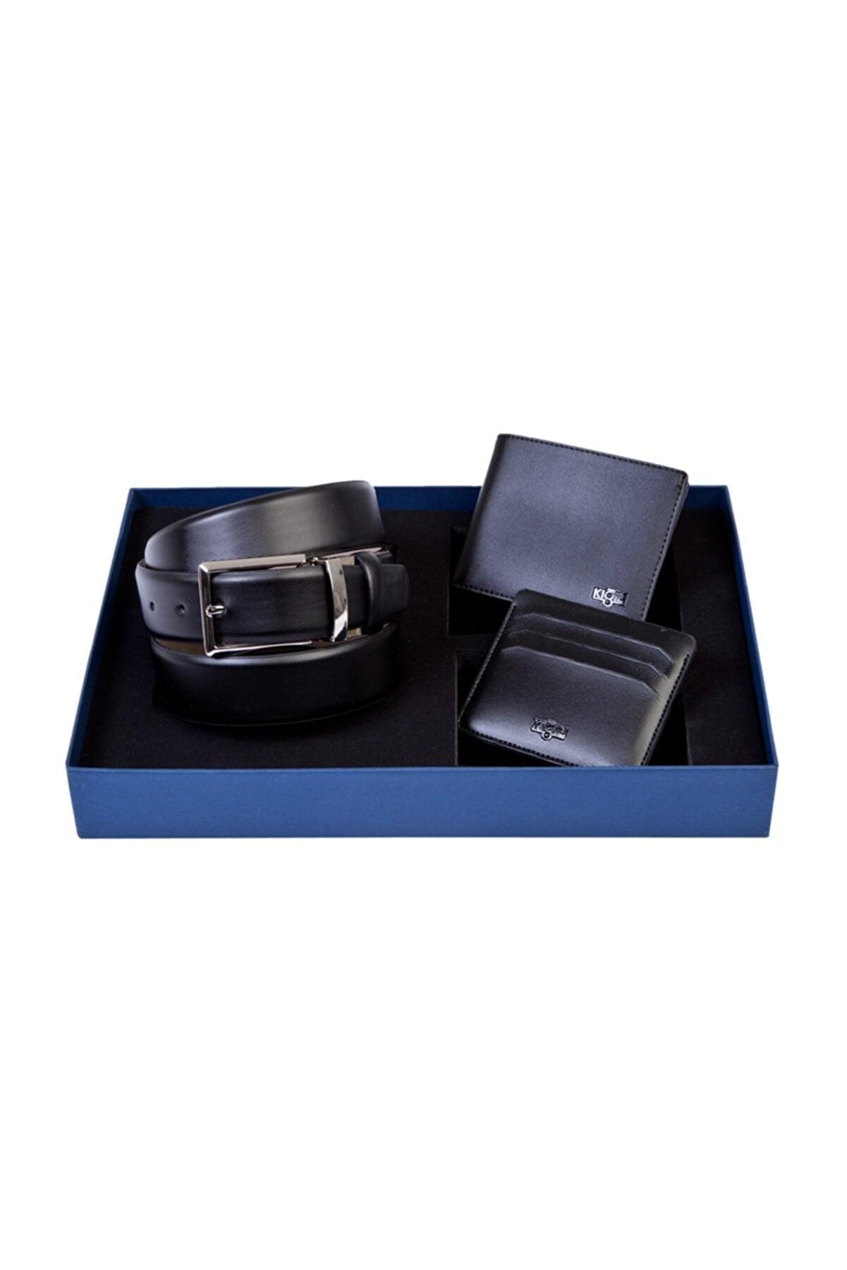 V197-MCW1331-37291-00 BELT AND WALLET & CARD HOLDER BLACK SET - Image 1