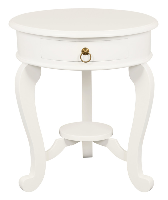 V199-LT001RDCLWH-173815-00 Round Cabriole Leg 1 Drawer Lamp Table (White) - Image 1