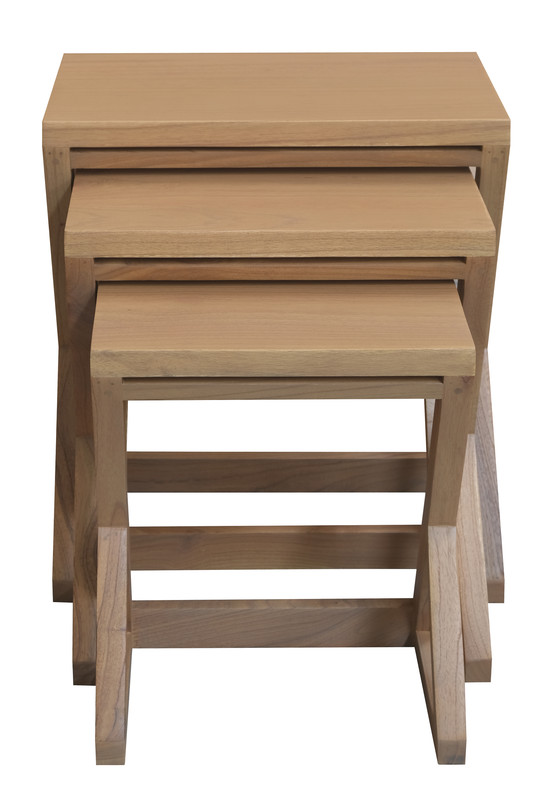 V199-NT300ZMDNI-189686-00 Manhattan Solid Mindi Timber Nest of Tables - Set of 3 (Natural) - Image 1