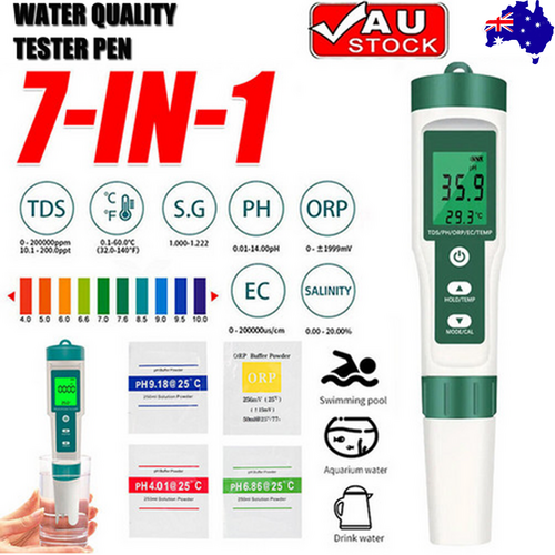 V201-BCZ1117DB8AU-159223-00 7 In 1 PH Meter TDS/EC/Salt/Temp Water Quality Monitor Tester Pen Pool Aquarium - Image 1