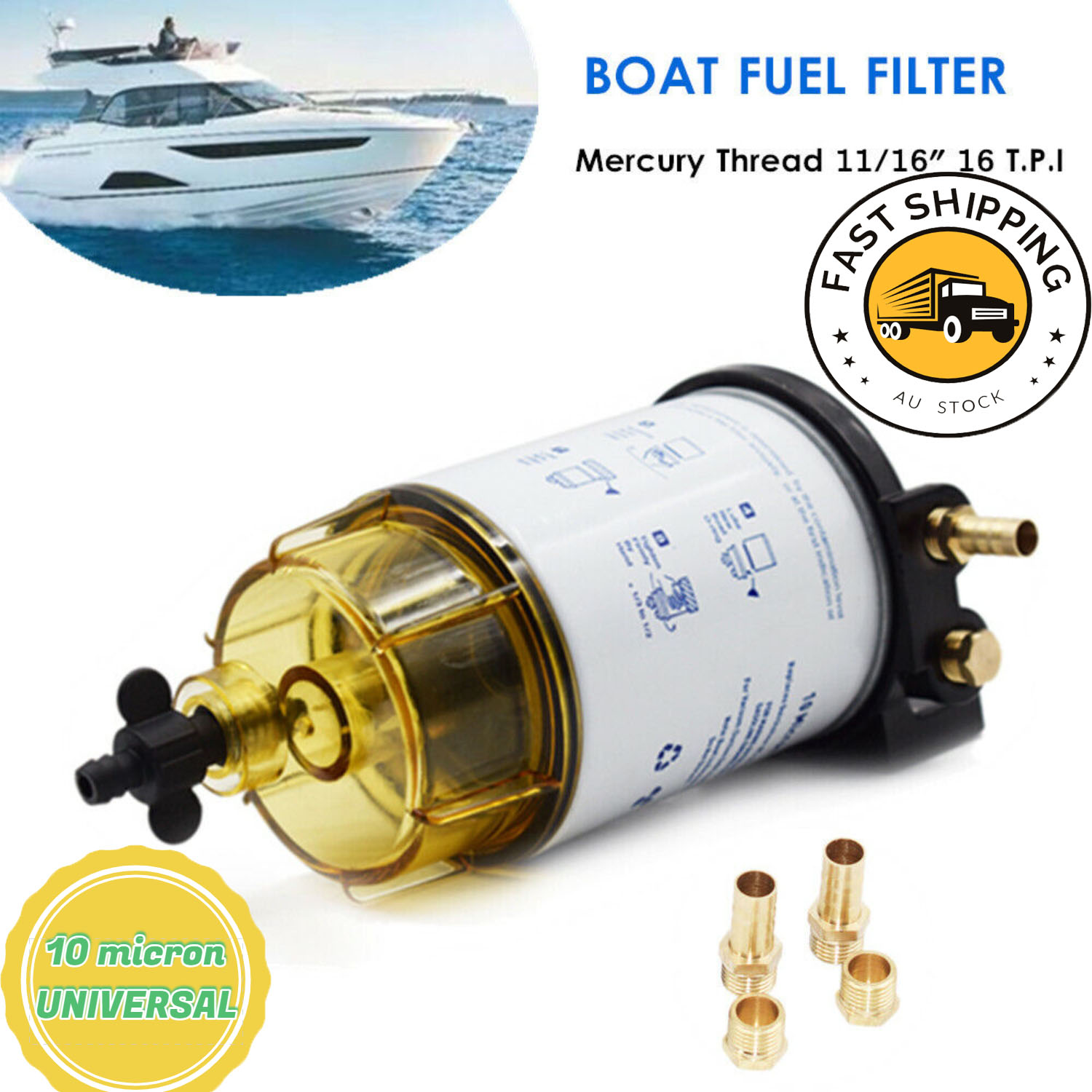 V201-BOAT0001BL8AU-84699-00 Boat Fuel Filter Fuel Water Separator Mercury/Yamaha -MARINE/OUTBOARD 10 Micron - Image 1