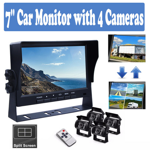 V201-CAR0407BL8AU-144714-00 4-Channel Split 7" Screen Monitor w/4 Reversing Camera Kit for Truck Trailer Bus - Image 1