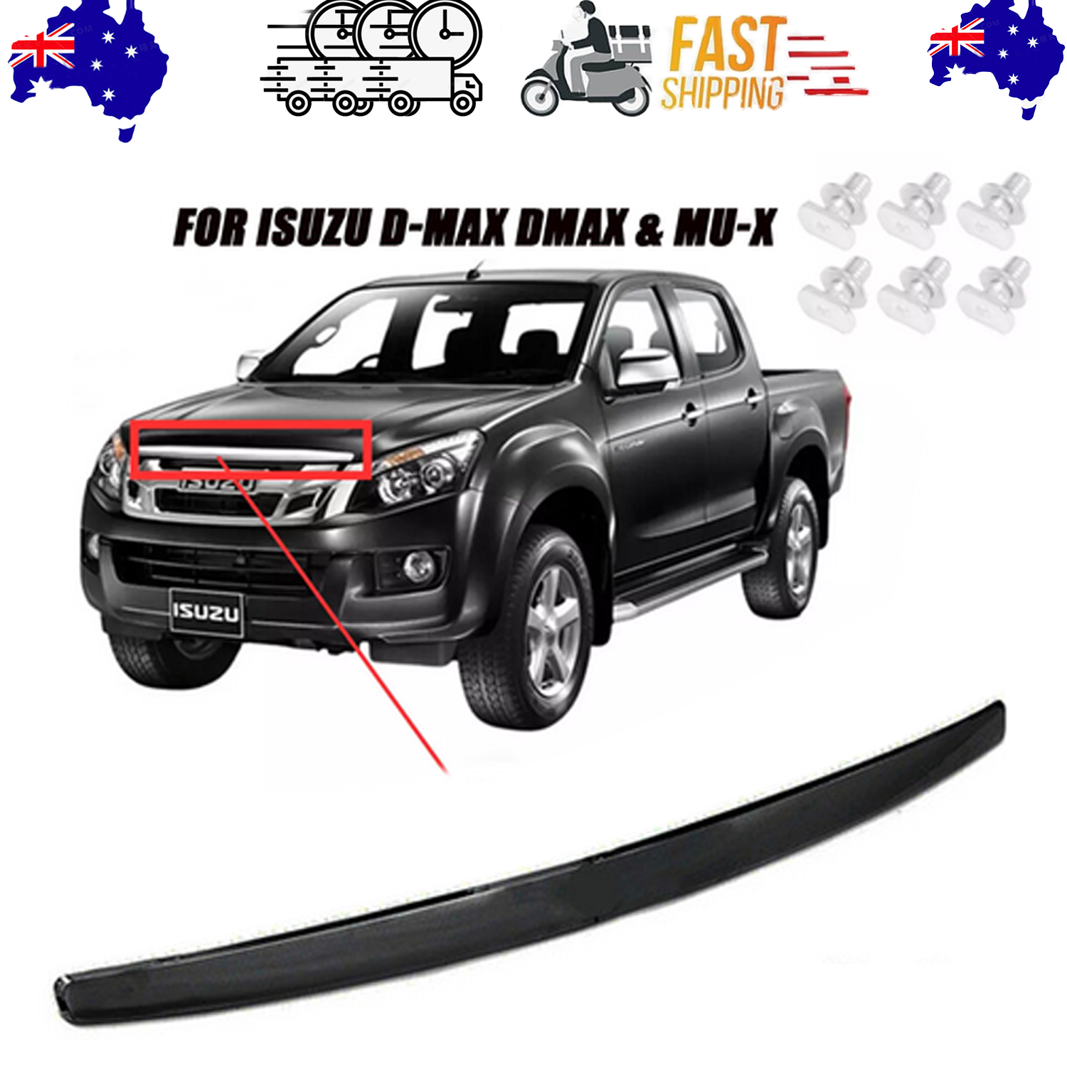 V201-CARDMAX50BL8AU-202503051037-00 Black Car Chrome Front Bonnet Hood Trim Line For ISUZU D-Max Dmax & MU-X - Image 1