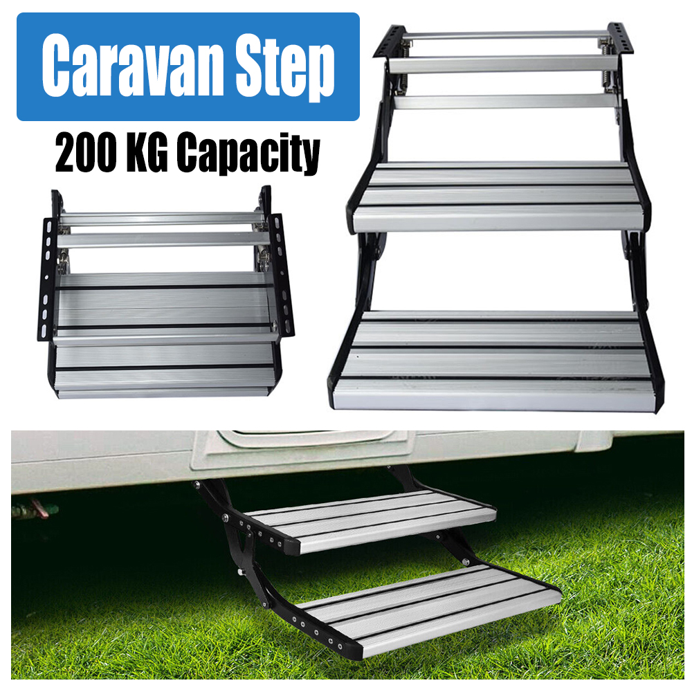 V201-CARPET2492BL8AU-97468-00 Aluminium Double Caravan Step Pull Out Folding Steps For Road RV Camper Trailer - Image 1