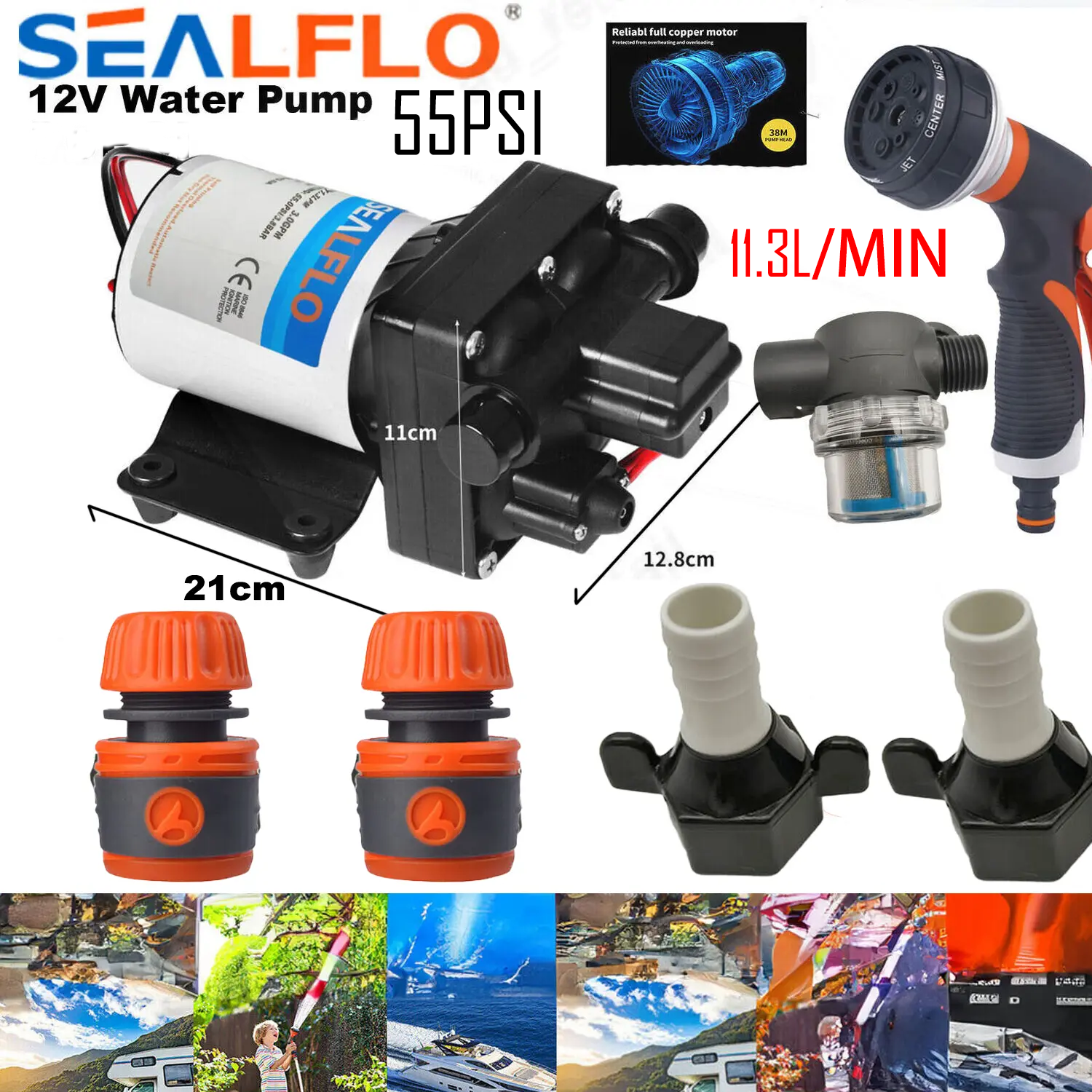 V201-DP240155-202505211906-00 12V SEALFLO Water Pump High Pressure Self-priming rv Camping Boat 55PSI 11.3L/M - Image 1