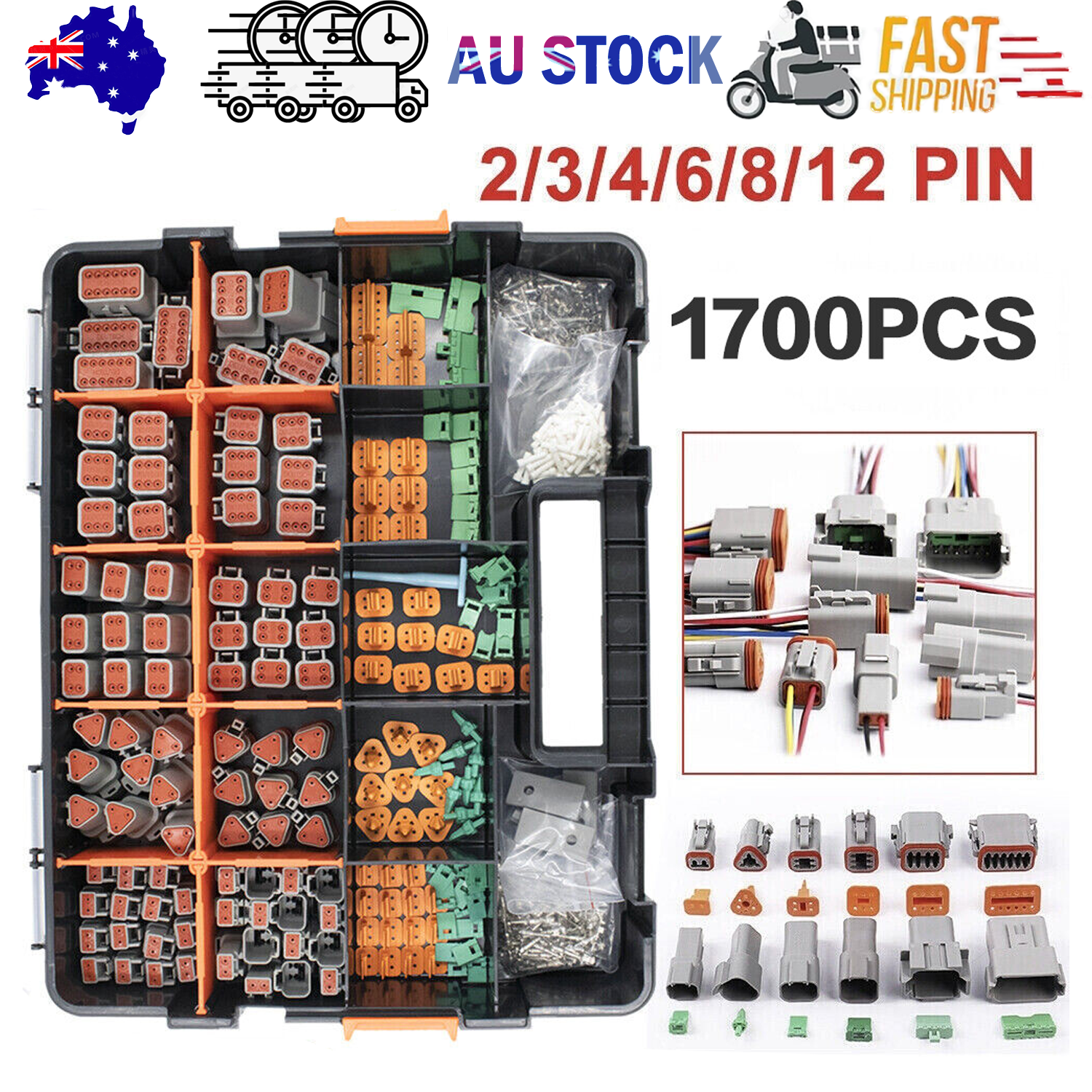 V201-EBA1200BL8AU-202505151825-00 1700PCS Deutsch DT Connector DEUTSCH DT CONNECTOR PLUG KIT AU STOCK Connector - Image 1