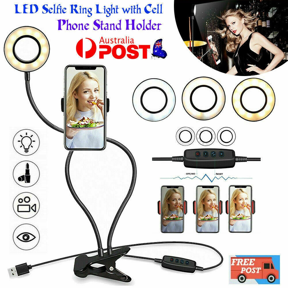 V201-EZ1164506A1-81433-00 LED Selfie Ring Light with Cell Phone Holder Flexible Stand Live Stream Lamp AU - Image 1