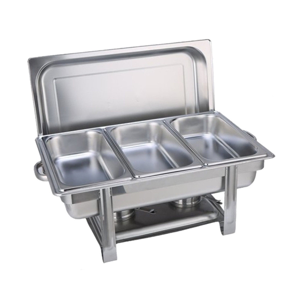 V201-FAZ4992SI8AU-61039-00 9L Chafing Dish Set Buffet Pan Bain Marie Bow Stainless Steel Food Warmer (3x3L) - Image 1