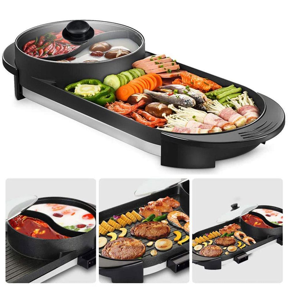V201-FCA1056BL8AU-84332-00 2-IN-1 Electric Hot Pot BBQ Oven Smokeless Non Stick Barbecue Hotpot Grill Pan - Image 1