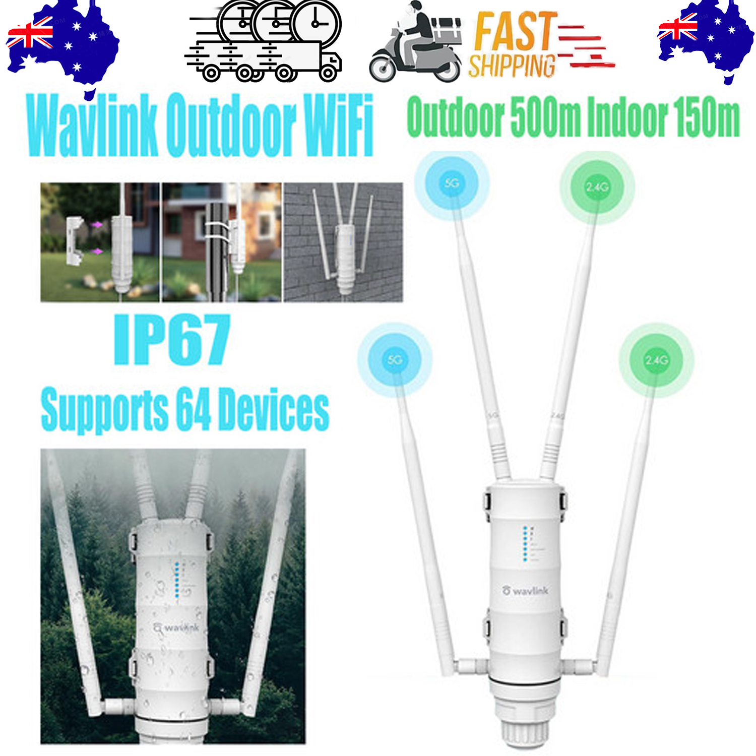 V201-FDZ1200WH8AU-202503051040-00 WAVLINK AC1200 Outdoor WiFi Dual Band Long Range Aerial HD4 Extender WiFi Router - Image 1