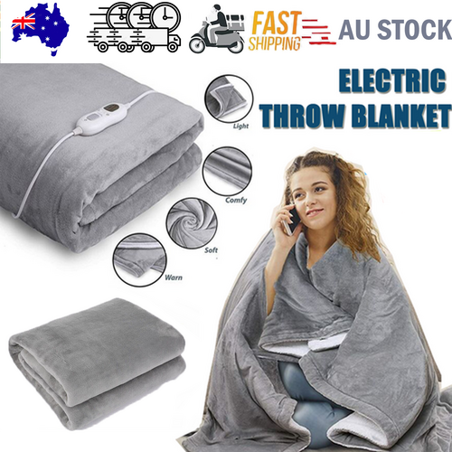 V201-FDZ1316GR8AU-208704-00 Double-side Flannel Heated Electric Throw Rug Blanket Fast Heating Warm Washable GREY - Image 1
