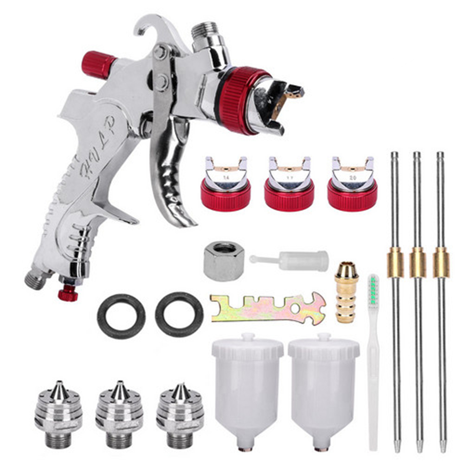 V201-FDZ2955RE8AU-1-00 Spray Gun Kit HVLP Gravity Feed Air Paint Sprayer 3 Nozzles 1.4mm 1.7mm 2mm - Image 1