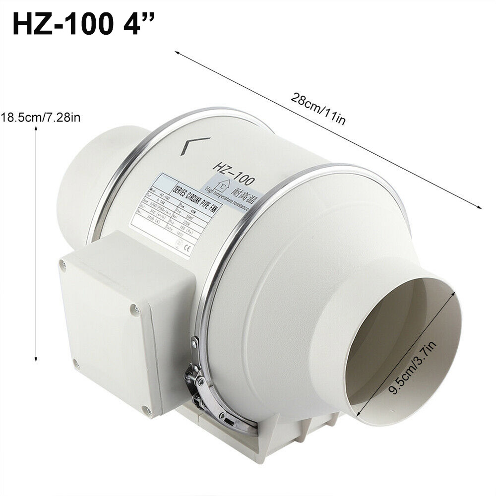 V201-HBZ0110WH8AU-2-00 4'' Extractor Fan Duct Hydroponic Inline Exhaust Vent Industrial - Image 1