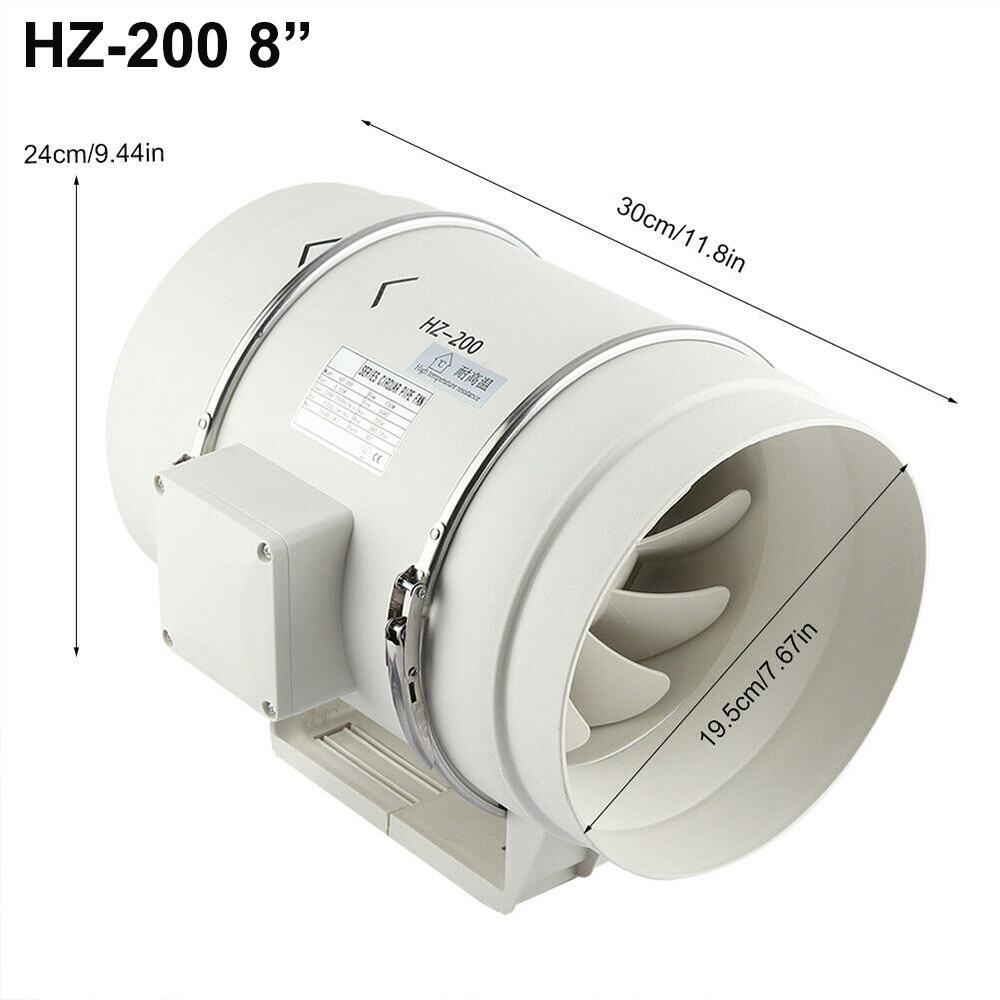 V201-HBZ0112WH8AU-2-00 8" Inch Silent Extractor Fan Duct Hydroponic Inline Exhaust Vent Industrial - Image 1