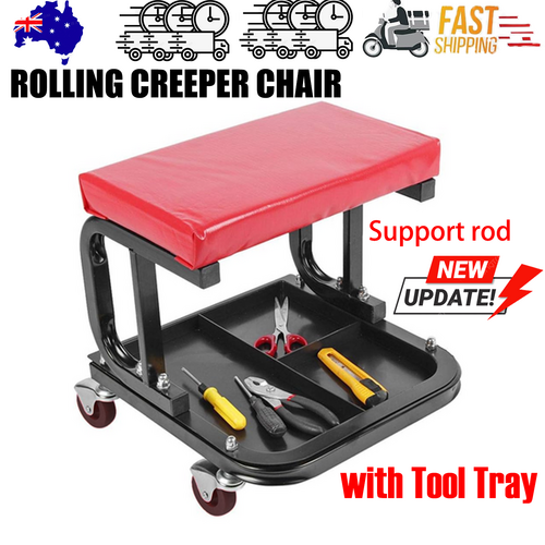 V201-HBZ0500RE8AU-213321-00 Padded Rolling Creeper Garage Mechanics Roller Seat Stool Chair with Tool Tray - Image 1