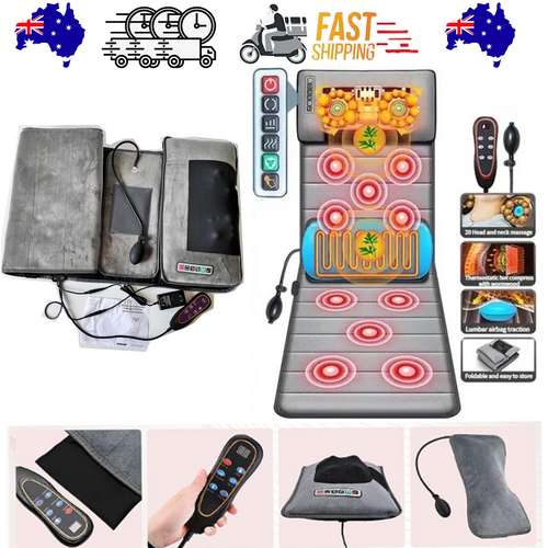 V201-MAS6010GY8AU-208690-00 10 Vibrating Motors Massage Mat Full Body Heated Mattress Pillow Pain Relief AU - Image 1