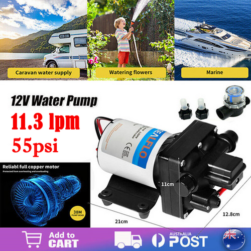 V201-SFLO0012BL9AU-139487-00 12V Caravan Water Pump High Pressure Self-priming rv Camping Boat 55PSI 11.3L/M - Image 1
