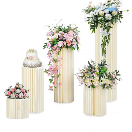 V201-SUN0005WH8AU-144708-00 5 Hard Carboard Display Stand Round Plinth Cylinder Pedestal Wedding Flower - Image 1