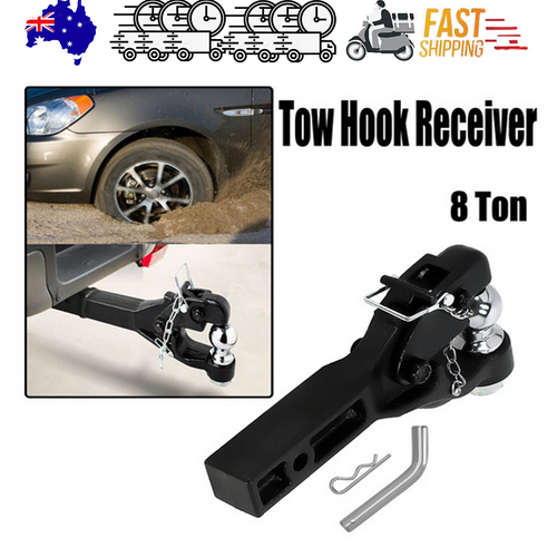 V201-TON0008BL8AU-208718-00 8 Ton Pintle Tow Hook Receiver Arm Hitch Towing Car Truck Heavy Duty Ball Combo - Image 1