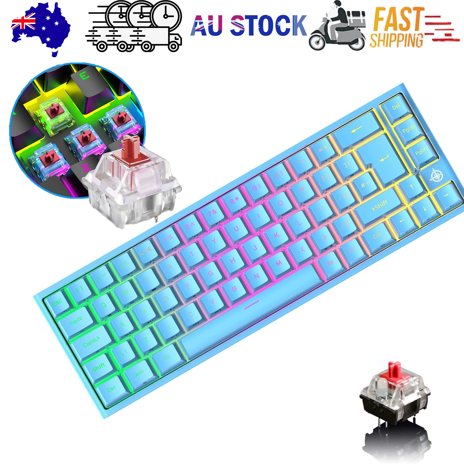 V201-W11564684-202505261643-00 67 Keys Layout Design Mechanical Gaming Keyboard PC PS4 RGB Backlight Wired USB Blue - Image 1