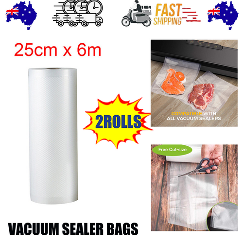V201-W11820291-226085-00 2ROLLS 25CM Vacuum Sealer Bags Rolls Vaccum Food Saver Storage Seal 6M - Image 1