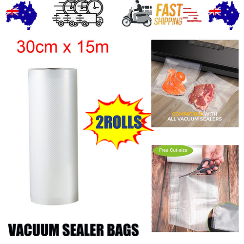V201-W11820299-226088-00 2ROLLS 30CM Vacuum Sealer Bags Rolls Vaccum Food Saver Storage Seal 15M - Image 1