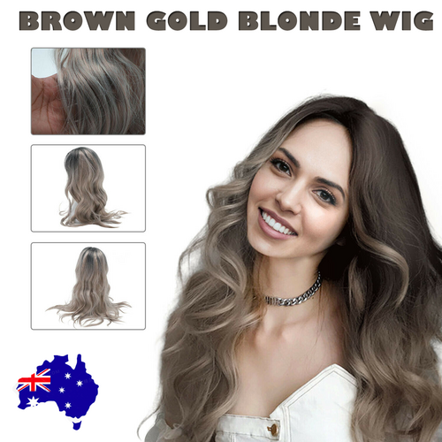 V201-W11877791-191431-00 The new Brown Gold Blonde Long Wavy Wig Synthetic Curly Hair Cosplay Fashion - Image 1
