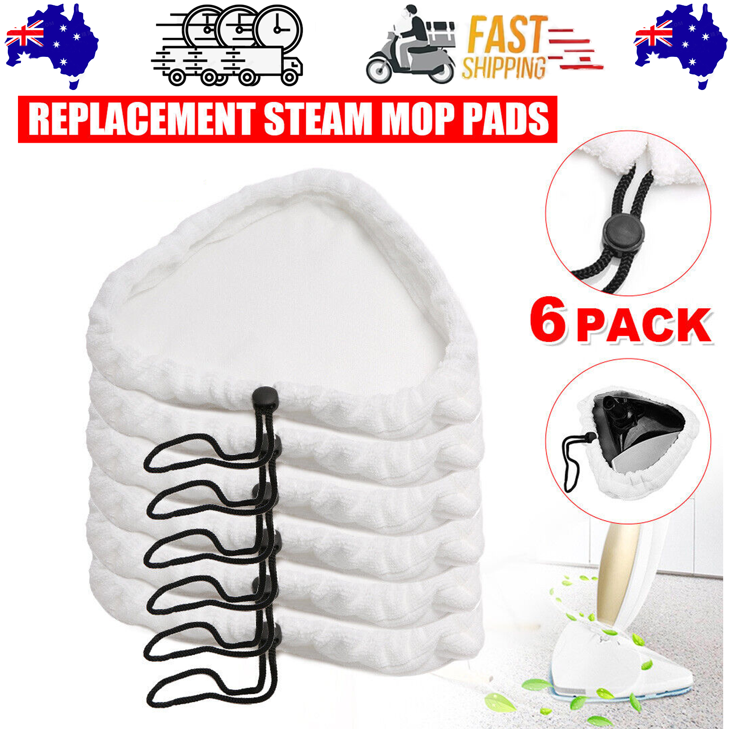 V201-W12466461-202503252028-00 6PCS For H2O H20 Steam Mop Pads Replacement Reusable Washable Cloths Microfiber - Image 1